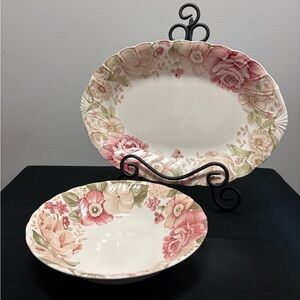 Nikko Ceramics Summer Glade Floral Ceramic Serving Platter and Bowl Set